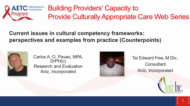 Webinar: Current issues in cultural competency frameworks: perspectives and examples from practice (Counterpoints)