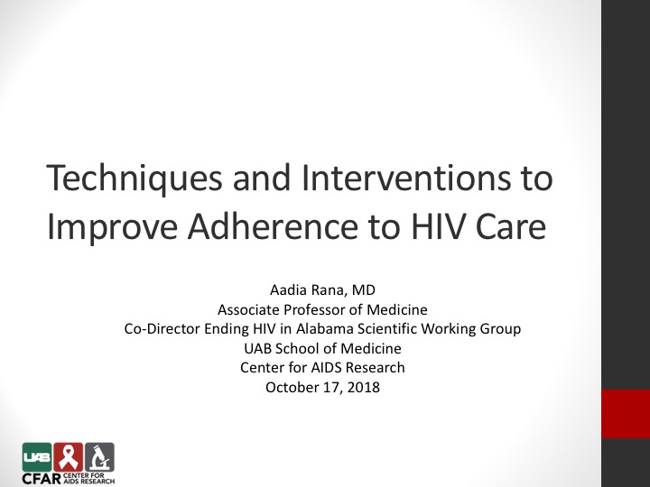 Webinar: Techniques and Interventions to Improve Adherence to HIV Care